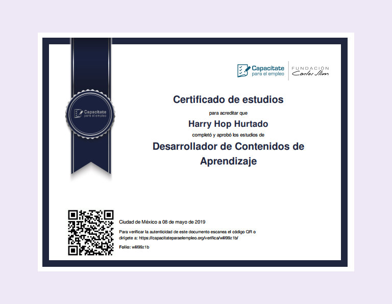Certificado Desarrollador de Contenidos de Aprendizaje