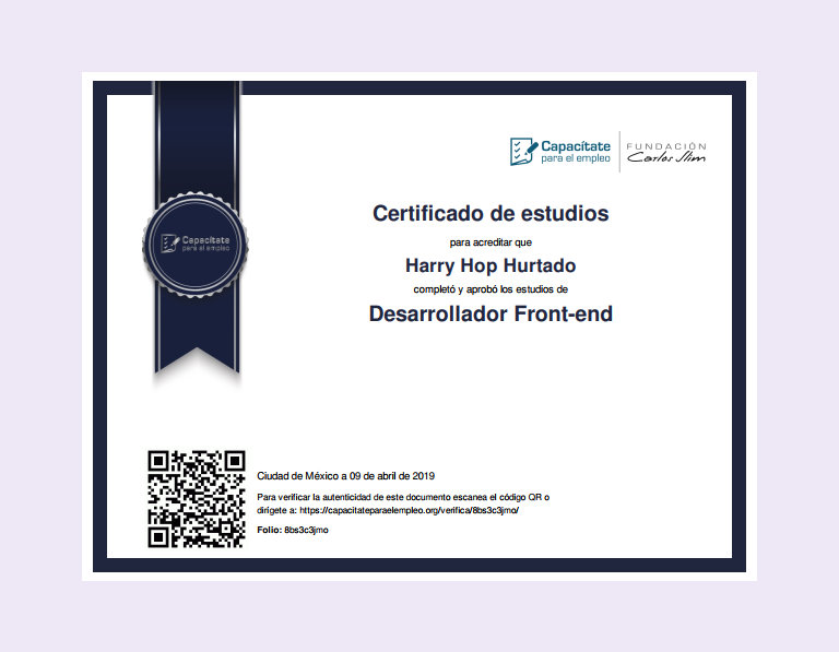 Certificado Desarrollador Front End