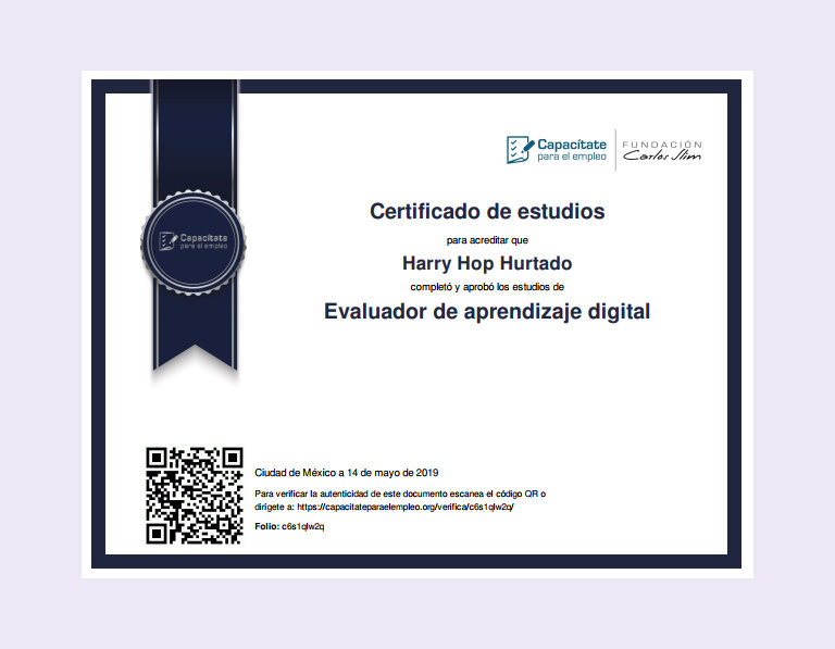 Certificado Evaluador de aprendizaje digital